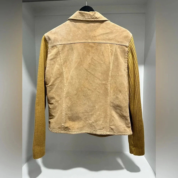 Vintage A.M.I. Women’s lined Tan Leather Suede Jacket Knit Sleeves size large - Picture 5 of 7